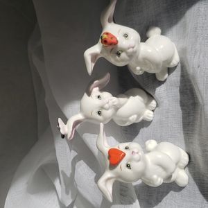 Porcelain Bunny Rabbit Mini Figurines 3" Set of 3
